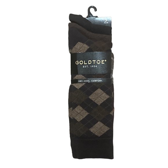 GOLDTOE Men's 3-Pack Double-Argyle Dress Socks Brown Size 6 - 12.5 New - Picture 2 of 3